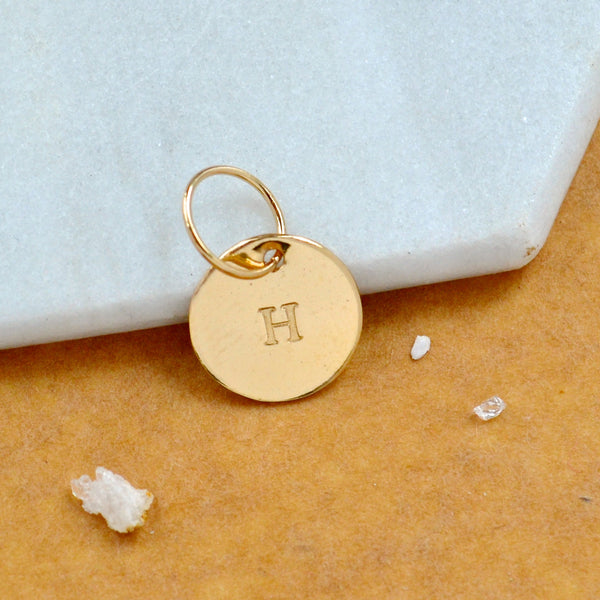LETTER CHARM, capital H initial charms, handmade alphabet circle charm, H letter pendant, simple jewelry, delicate handmade charms, nickel-free jewelry, gold letter charm
