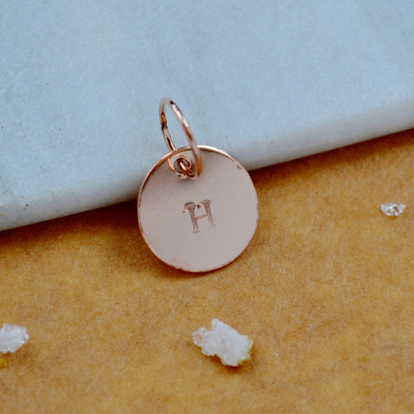 LETTER CHARM, capital H initial charms, handmade alphabet circle charm, H letter pendant, simple jewelry, delicate handmade charms, nickel-free jewelry, rose gold letter charm