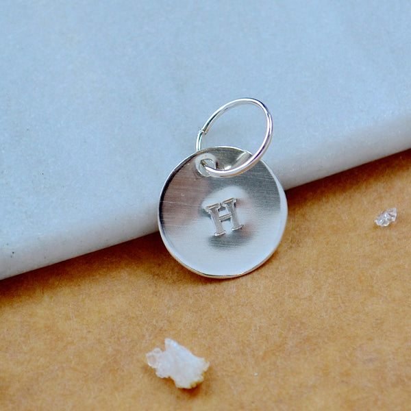 LETTER CHARM, capital H initial charms, handmade alphabet circle charm, H letter pendant, simple jewelry, delicate handmade charms, nickel-free jewelry, silver letter charm