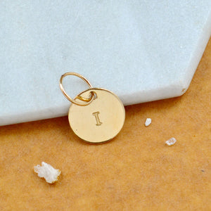 LETTER CHARM, capital I initial charms, handmade alphabet circle charm, I letter pendant, simple jewelry, delicate handmade charms, nickel-free jewelry, gold letter charm