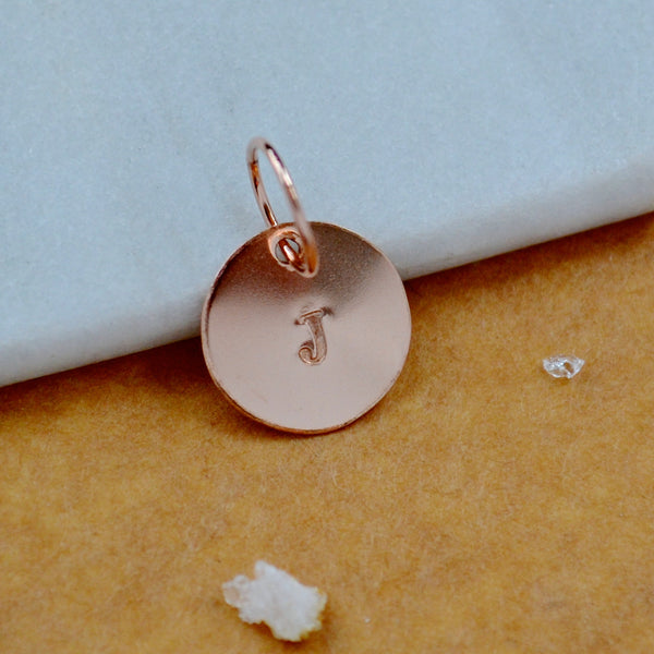 LETTER CHARM, capital J initial charms, handmade alphabet circle charm, J letter pendant, simple jewelry, delicate handmade charms, nickel-free jewelry, rose gold letter charm