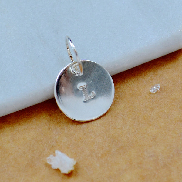 LETTER CHARM, capital L initial charms, handmade alphabet circle charm, L letter pendant, simple jewelry, delicate handmade charms, nickel-free jewelry, silver letter charm