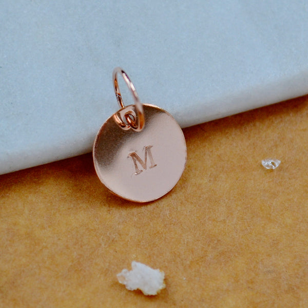 LETTER CHARM, capital M initial charms, handmade alphabet circle charm, M letter pendant, simple jewelry, delicate handmade charms, nickel-free jewelry, rose gold letter charm