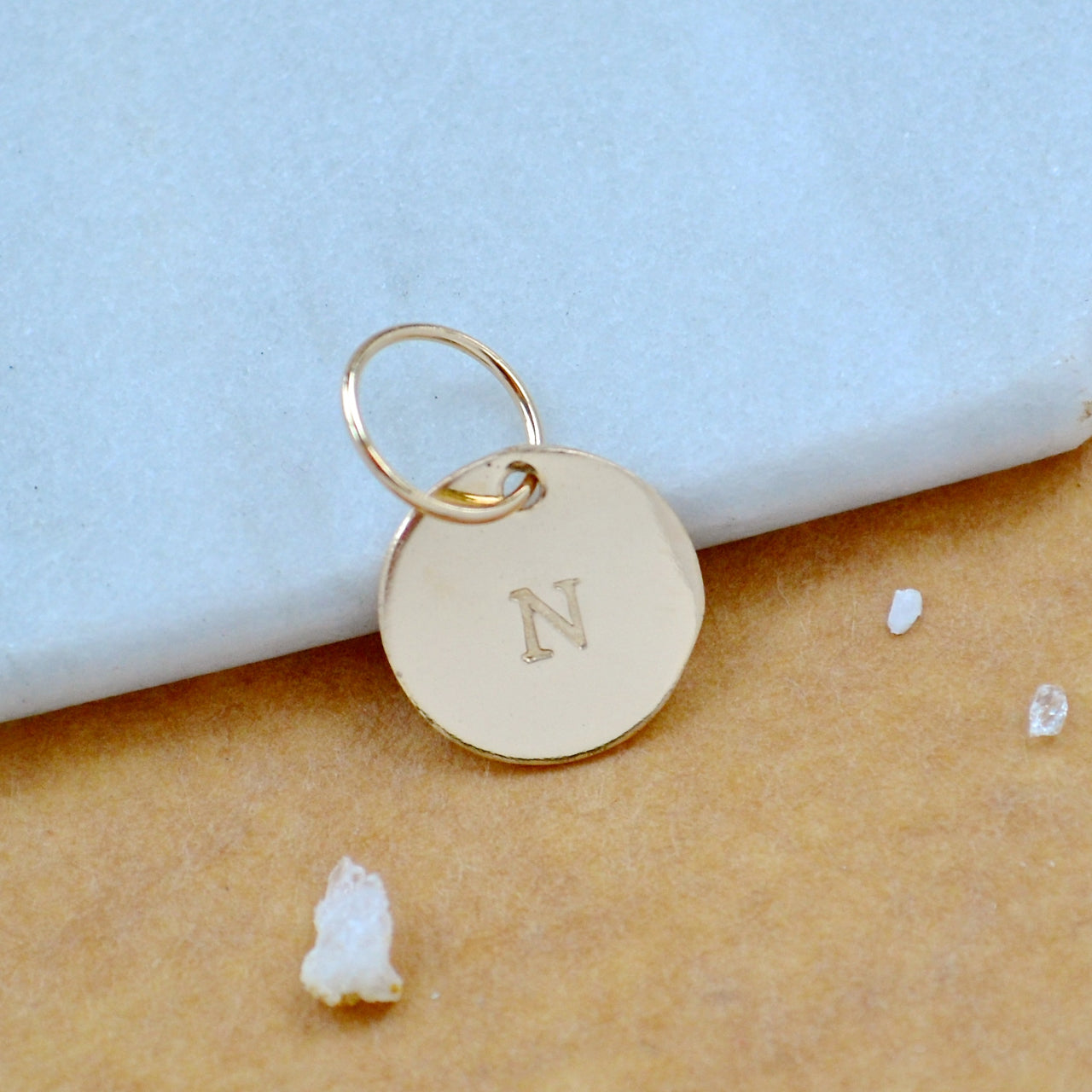 LETTER CHARM, capital N initial charms, handmade alphabet circle charm, N letter pendant, simple jewelry, delicate handmade charms, nickel-free jewelry, gold letter charm