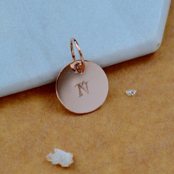 LETTER CHARM, capital N initial charms, handmade alphabet circle charm, N letter pendant, simple jewelry, delicate handmade charms, nickel-free jewelry, rose gold letter charm
