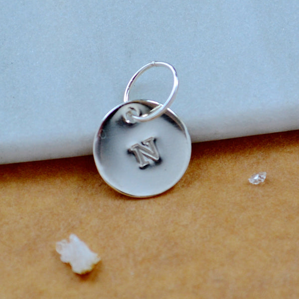 LETTER CHARM, capital N initial charms, handmade alphabet circle charm, N letter pendant, simple jewelry, delicate handmade charms, nickel-free jewelry, silver letter charm