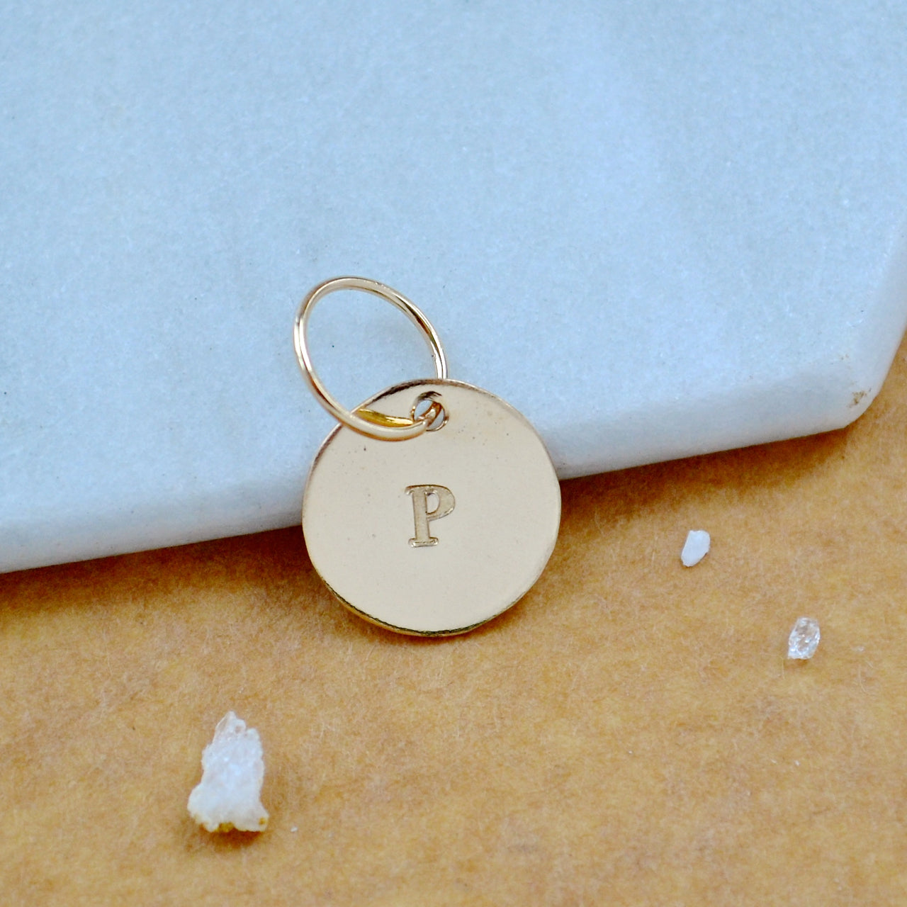 LETTER CHARM, capital P initial charms, handmade alphabet circle charm, P letter pendant, simple jewelry, delicate handmade charms, nickel-free jewelry, gold letter charm