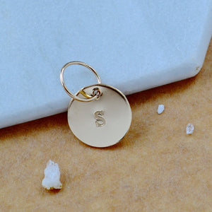 LETTER CHARM, capital S initial charms, handmade alphabet circle charm, S letter pendant, simple jewelry, delicate handmade charms, nickel-free jewelry, gold letter charm