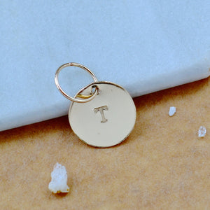 LETTER CHARM, capital T initial charms, handmade alphabet circle charm, T letter pendant, simple jewelry, delicate handmade charms, nickel-free jewelry, gold letter charm