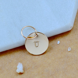 LETTER CHARM, capital U initial charms, handmade alphabet circle charm, U letter pendant, simple jewelry, delicate handmade charms, nickel-free jewelry, gold letter charm