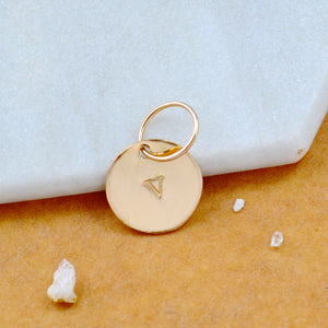 LETTER CHARM, capital V initial charms, handmade alphabet circle charm, V letter pendant, simple jewelry, delicate handmade charms, nickel-free jewelry, gold letter charm