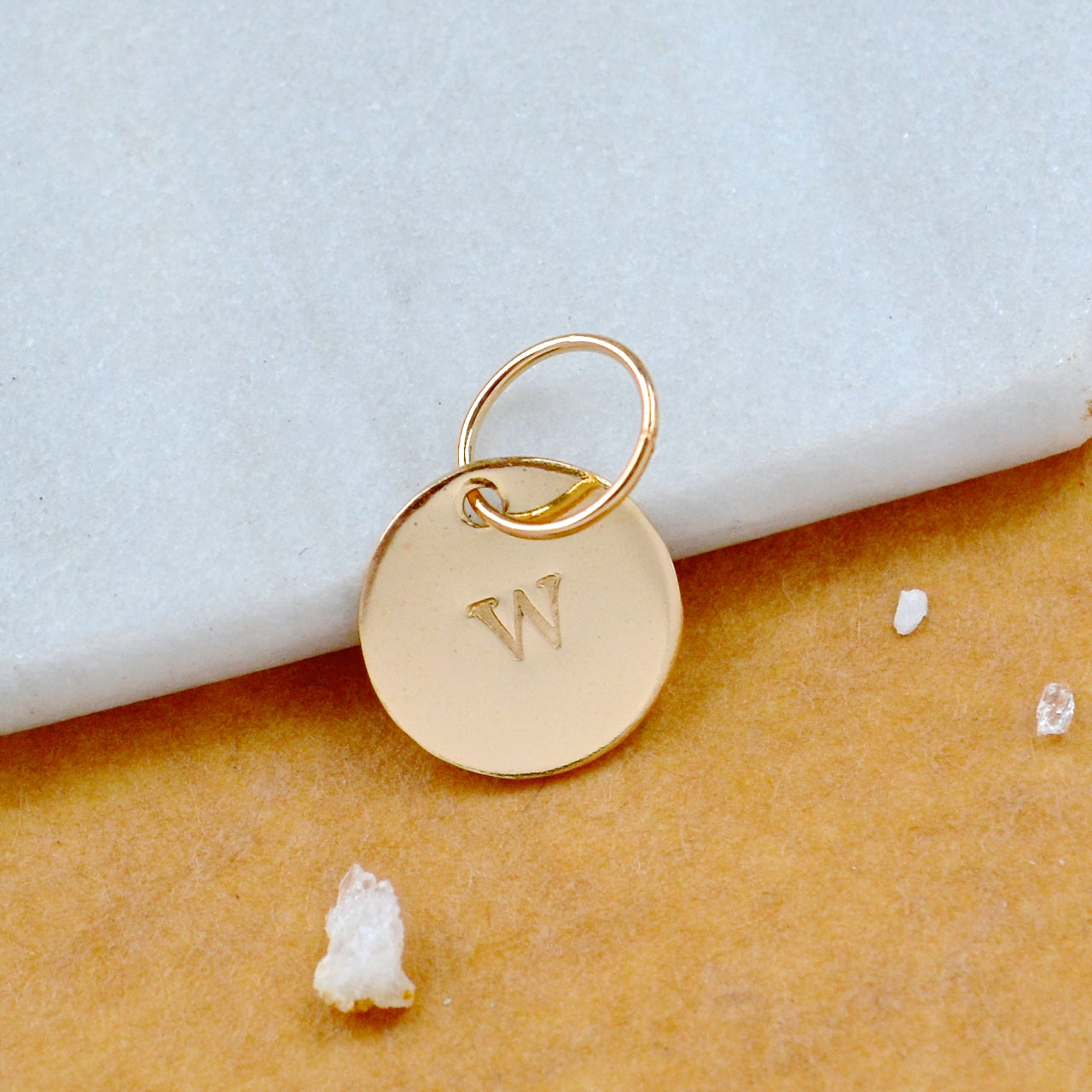 LETTER CHARM, capital W initial charms, handmade alphabet circle charm, W letter pendant, simple jewelry, delicate handmade charms, nickel-free jewelry, gold letter charm