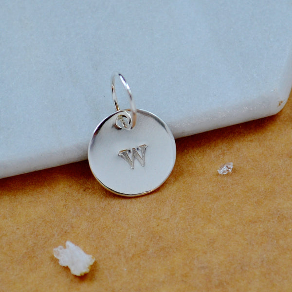 LETTER CHARM, capital W initial charms, handmade alphabet circle charm, W letter pendant, simple jewelry, delicate handmade charms, nickel-free jewelry, silver letter charm