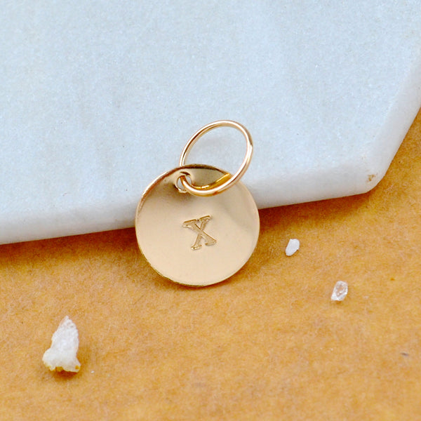 LETTER CHARM, capital X initial charms, handmade alphabet circle charm, X letter pendant, simple jewelry, delicate handmade charms, nickel-free jewelry, gold letter charm