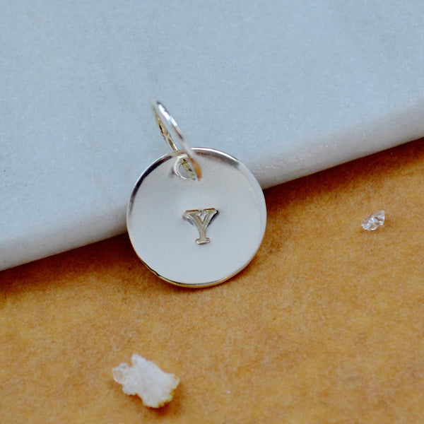 LETTER CHARM, capital Y initial charms, handmade alphabet circle charm, Y letter pendant, simple jewelry, delicate handmade charms, nickel-free jewelry, silver letter charm