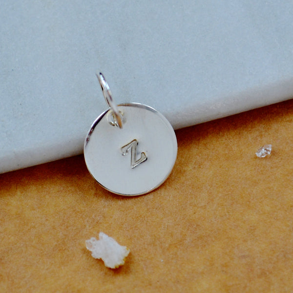 LETTER CHARM, capital Z initial charms, handmade alphabet circle charm, Z letter pendant, simple jewelry, delicate handmade charms, nickel-free jewelry, silver letter charm