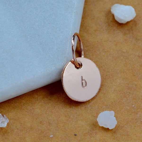 LETTER CHARM, lowercase b initial charms, handmade alphabet circle charm, cursive b letter pendant, simple jewelry, delicate handmade charm jewelry, rose gold sustainable jewelry
