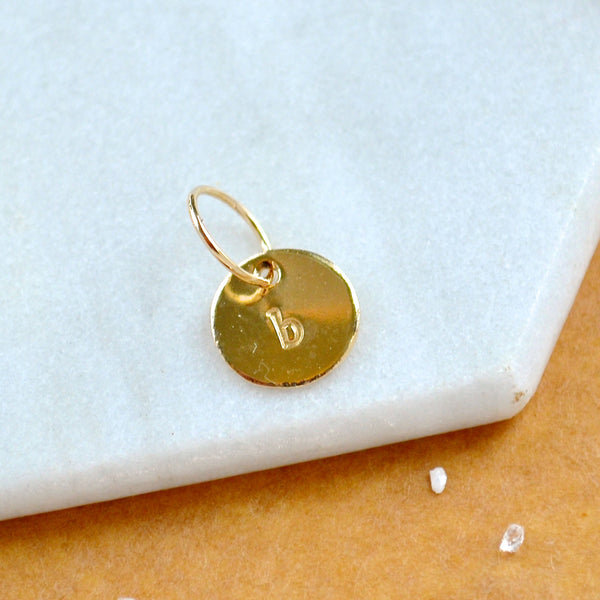 LETTER CHARM, lowercase b initial charms, handmade alphabet circle charm, b letter pendant, simple jewelry, delicate handmade charms, gold