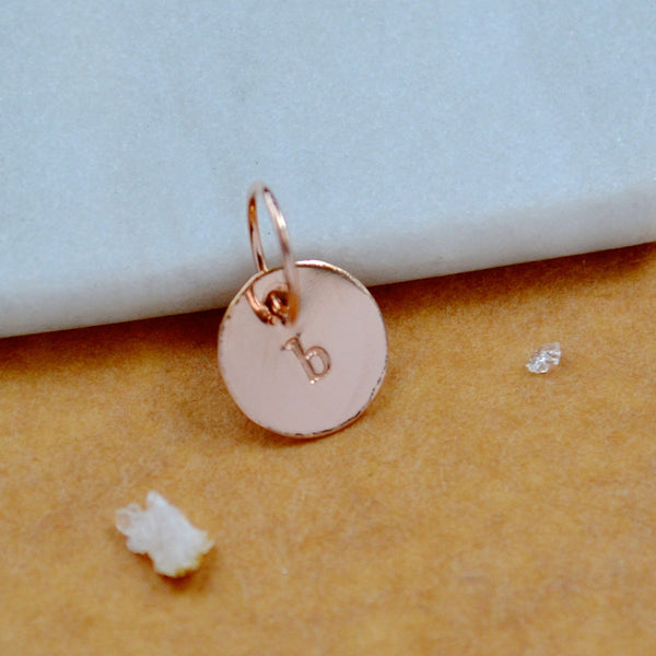 LETTER CHARM, lowercase b initial charms, handmade alphabet circle charm, b letter pendant, simple jewelry, delicate handmade charms, rose gold