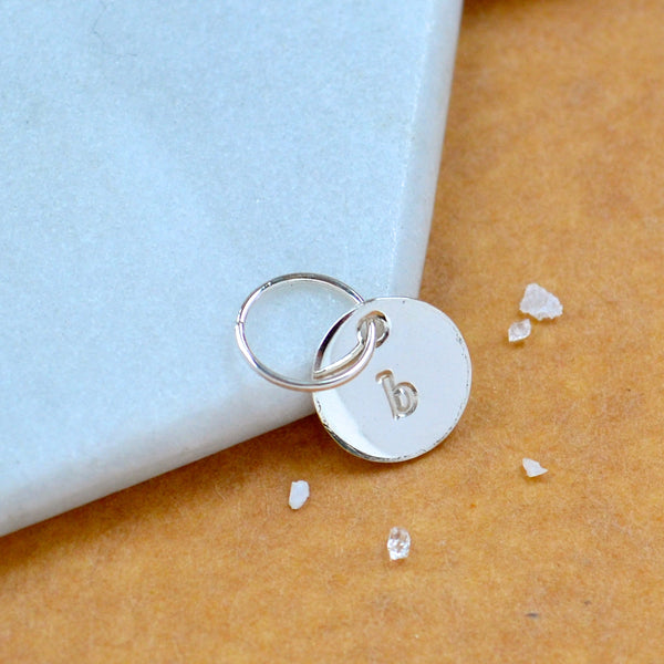 LETTER CHARM, lowercase b initial charms, handmade alphabet circle charm, b letter pendant, simple jewelry, delicate handmade charms, silver