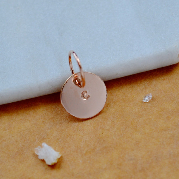 LETTER CHARM, lowercase c initial charms, handmade alphabet circle charm, C letter pendant, simple jewelry, delicate handmade charms, affordable rose gold