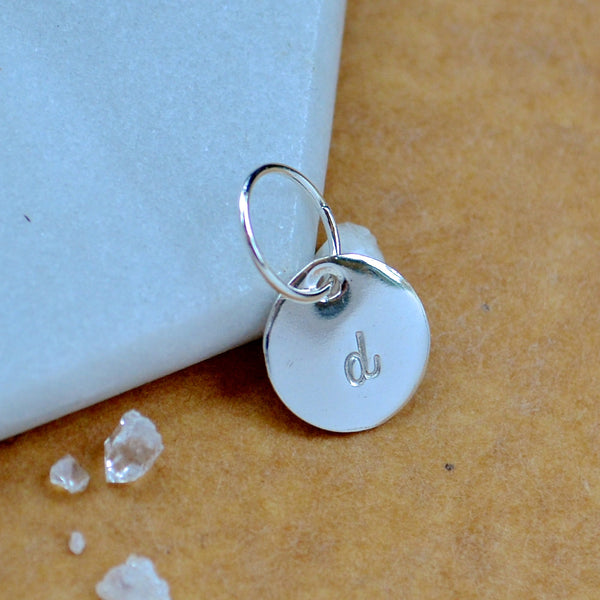 LETTER CHARM, lowercase d initial charms, handmade alphabet circle charm, cursive d letter pendant, simple jewelry, delicate handmade charm jewelry, sustainable silver