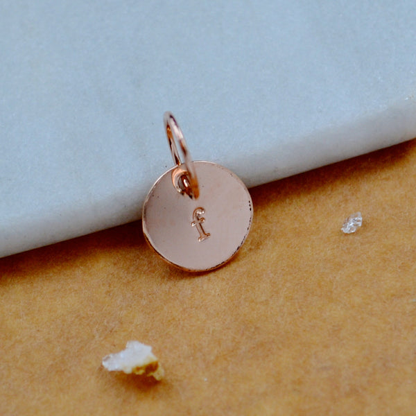 LETTER CHARM, lowercase f initial charms, handmade alphabet circle charm, f letter pendant, simple jewelry, delicate handmade charms, rose gold letter charm