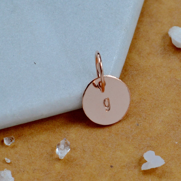 LETTER CHARM, lowercase g initial charms, handmade alphabet circle charm, cursive g letter pendant, simple jewelry, delicate handmade charm jewelry, nickel-free charms, rose gold letter charm