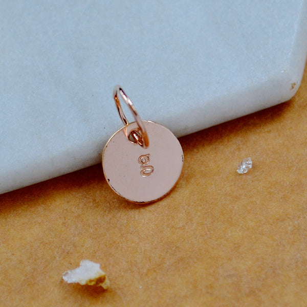 LETTER CHARM, lowercase g initial charms, handmade alphabet circle charm, g letter pendant, simple jewelry, delicate handmade charms, rose gold letter charm