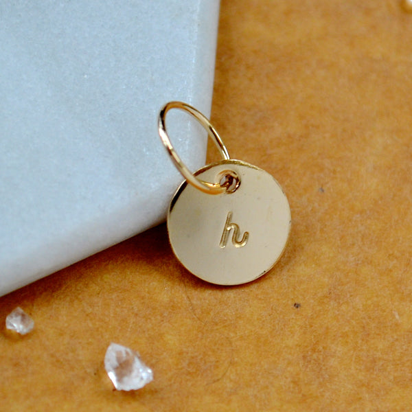 LETTER CHARM, lowercase h initial charms, handmade alphabet circle charm, cursive h letter pendant, simple jewelry, delicate handmade charm jewelry, nickel-free charms, gold letter charm