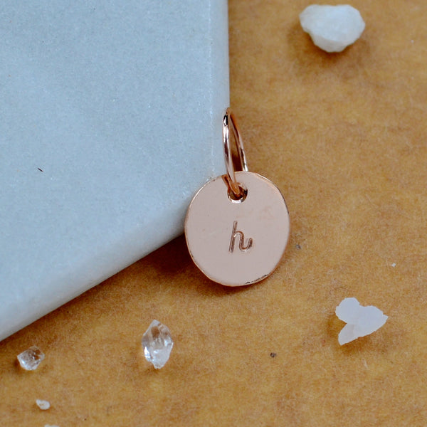 LETTER CHARM, lowercase h initial charms, handmade alphabet circle charm, cursive h letter pendant, simple jewelry, delicate handmade charm jewelry, nickel-free charms, rose gold letter charm