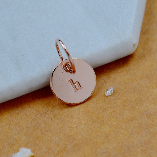 LETTER CHARM, lowercase h initial charms, handmade alphabet circle charm, h letter pendant, simple jewelry, delicate handmade charms, rose gold letter charm