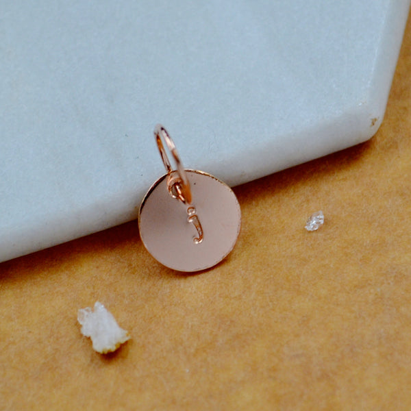 LETTER CHARM, lowercase j initial charms, handmade alphabet circle charm, j letter pendant, simple jewelry, delicate handmade charms, rose gold letter charm