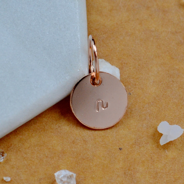 LETTER CHARM, lowercase n initial charms, handmade alphabet circle charm, cursive n letter pendant, simple jewelry, delicate handmade charm jewelry, nickel-free charms, rose gold letter charm