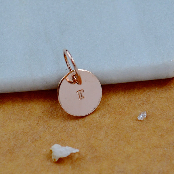 LETTER CHARM, lowercase r initial charms, handmade alphabet circle charm, r letter pendant, simple jewelry, delicate handmade charms, rose gold letter charm