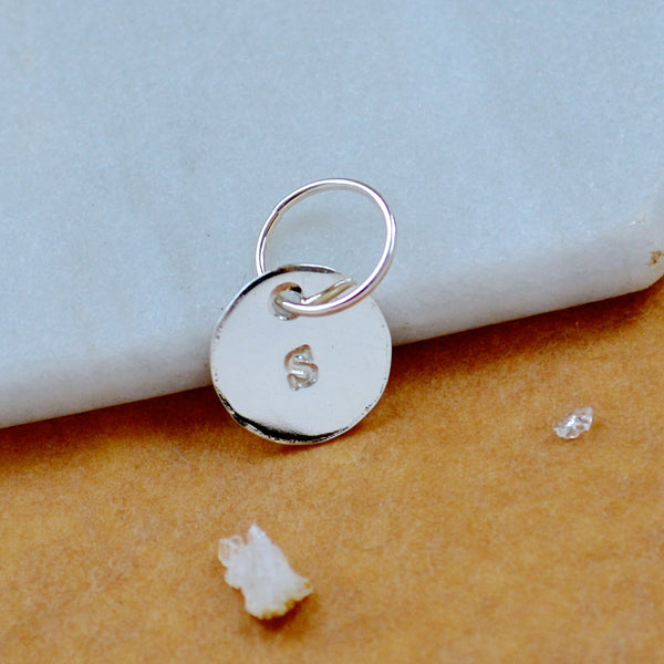 LETTER CHARM, lowercase s initial charms, handmade alphabet circle charm, s letter pendant, simple jewelry, delicate handmade charms, silver letter charm