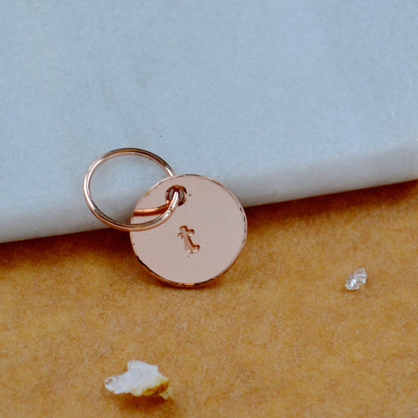 LETTER CHARM, lowercase t initial charms, handmade alphabet circle charm, t letter pendant, simple jewelry, delicate handmade charms, rose gold letter charm