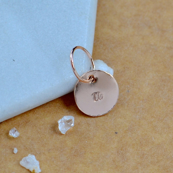 LETTER CHARM, lowercase u initial charms, handmade alphabet circle charm, cursive u letter pendant, simple jewelry, delicate handmade charm jewelry, nickel-free charms, rose gold letter charm