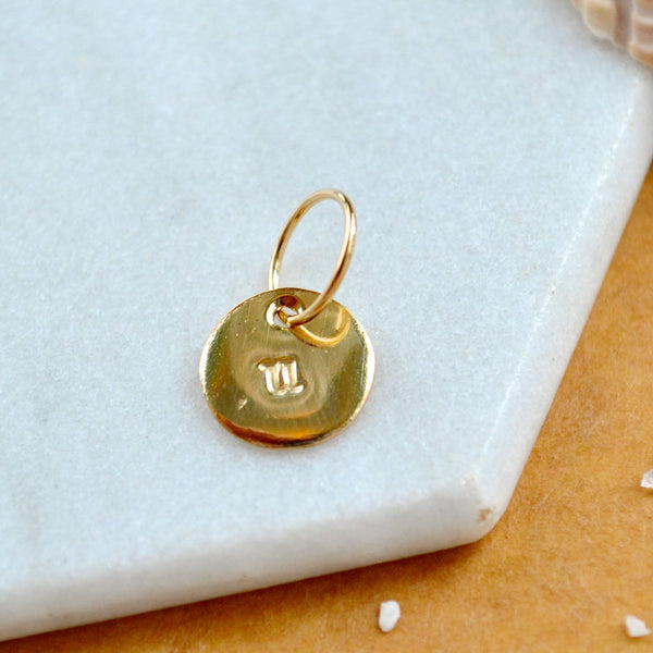 LETTER CHARM, lowercase u initial charms, handmade alphabet circle charm, u letter pendant, simple jewelry, delicate handmade charms, gold letter charm