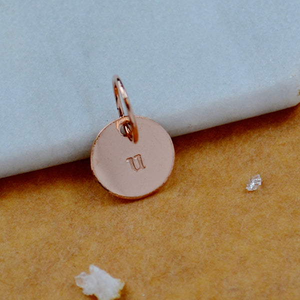 LETTER CHARM, lowercase u initial charms, handmade alphabet circle charm, u letter pendant, simple jewelry, delicate handmade charms, rose gold letter charm