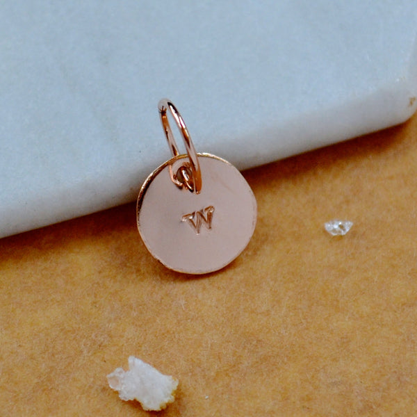 LETTER CHARM, lowercase w initial charms, handmade alphabet circle charm, w letter pendant, simple jewelry, delicate handmade charms, rose gold letter charm