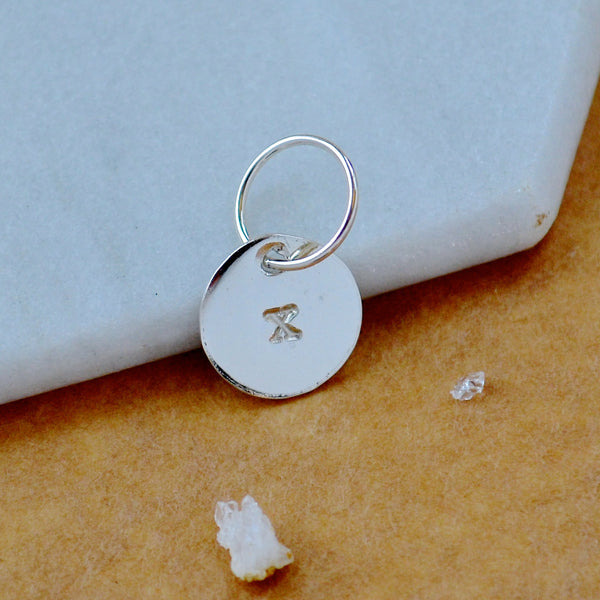 LETTER CHARM, lowercase x initial charms, handmade alphabet circle charm, x letter pendant, simple jewelry, delicate handmade charms, silver letter charm