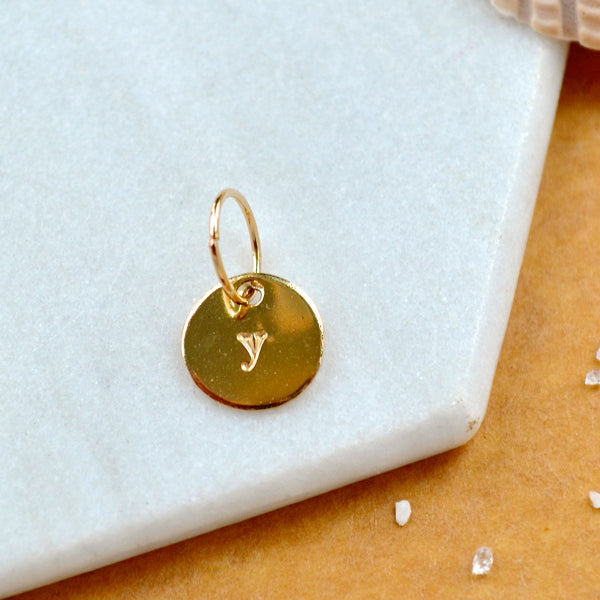 LETTER CHARM, lowercase y initial charms, handmade alphabet circle charm, y letter pendant, simple jewelry, delicate handmade charms, gold letter charm