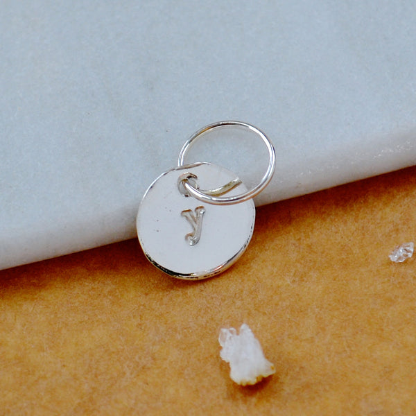 LETTER CHARM, lowercase y initial charms, handmade alphabet circle charm, y letter pendant, simple jewelry, delicate handmade charms, silver letter charm