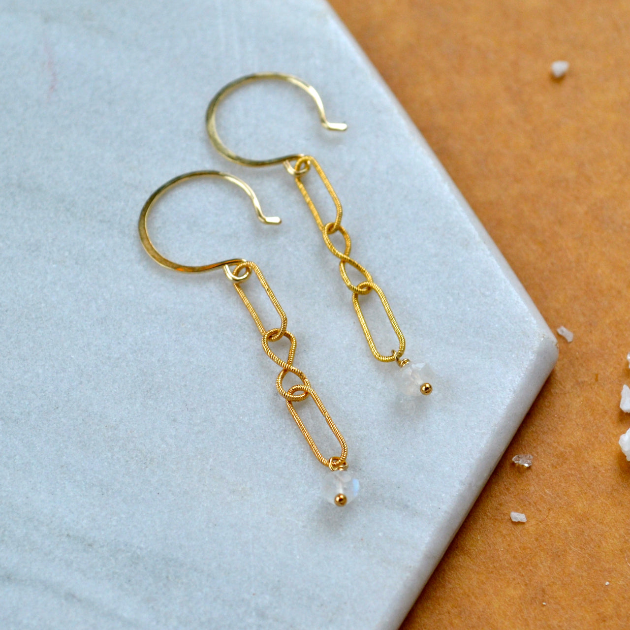 lightkeeper earrings moonstone chain dangle earring handmade jewelry delicate gold