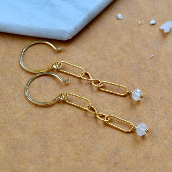 lightkeeper earrings moonstone chain dangle earring handmade jewelry delicate gold filled