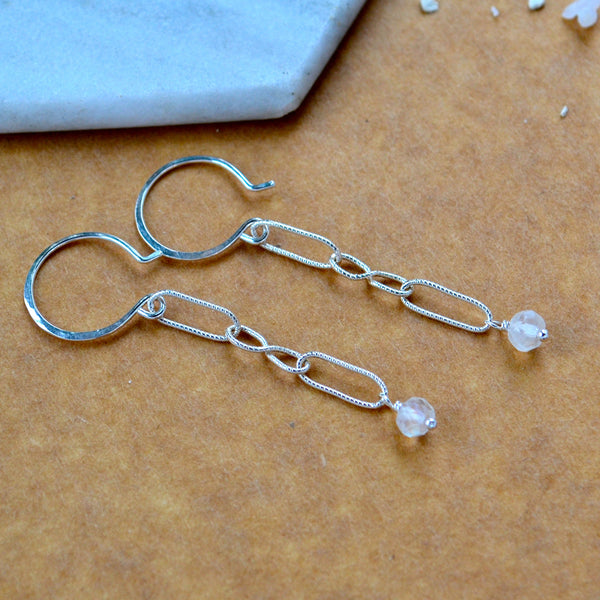 lightkeeper earrings moonstone chain dangle earring handmade jewelry delicate silver