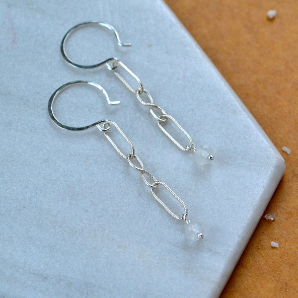 lightkeeper earrings moonstone chain dangle earring handmade jewelry delicate sterling silver