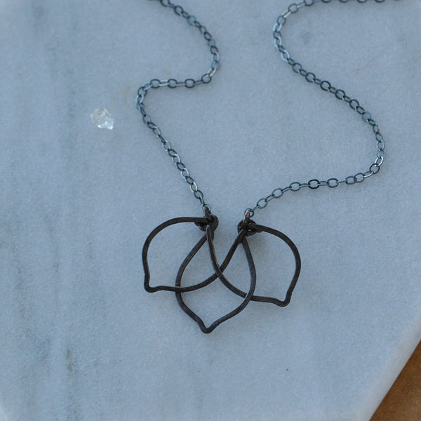 Lotus Necklace linked petals pendant necklaces lotus blossom symbol jewelry nickel free black oxidized silver handmade dainty infinity jewelry