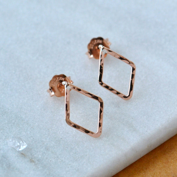Maldives Stud Earrings - minimalist shiny diamond shape post earrings